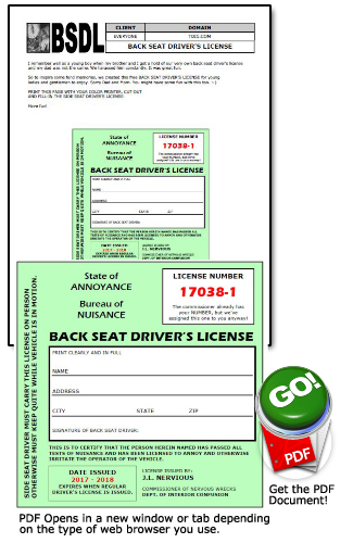 BACK SEAT DRIVER'S LICENSE