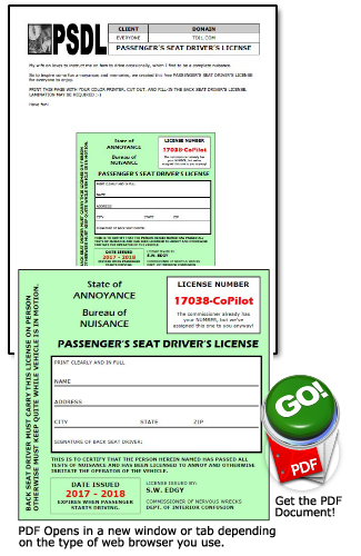 PASSENGER'S SEAT DRIVER'S LICENSE